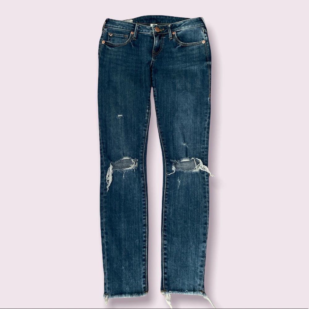 True religion Halle mid rise super skinny rip jeans size 25